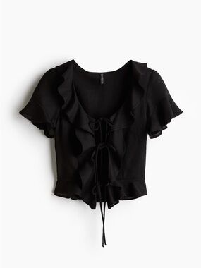 NWOT ✨H&M Black Ruffled Tie-Front Blouse